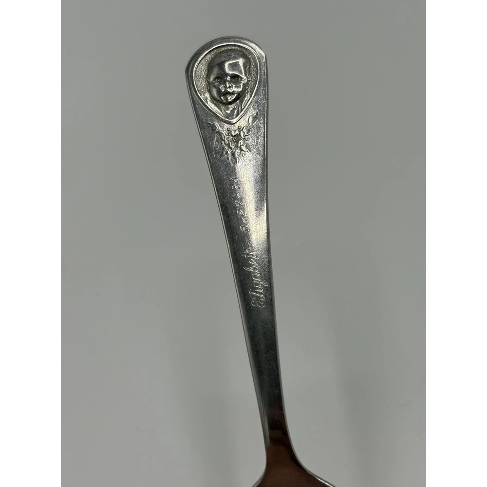 Vintage Gerber Baby‎ Infant Spoon ONEIDA Stainless Engraved  Elizabeth 6-27-81